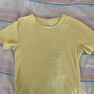 Everlane Women’s Yellow and White Stripe Basic Tee